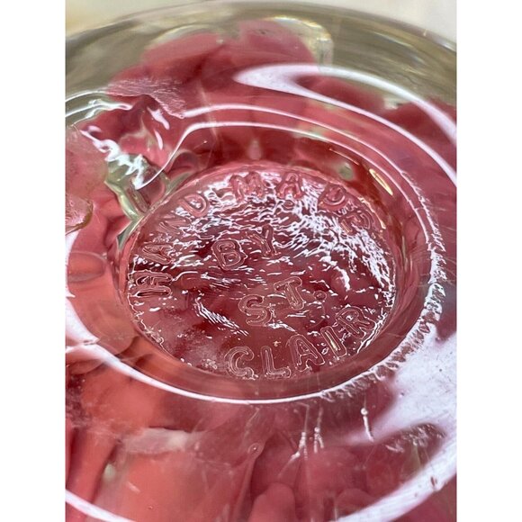 1973 St Clair Pink Flower Controlled Bubble Glass Candleholder Paperweight NOS - Picture 3 of 3